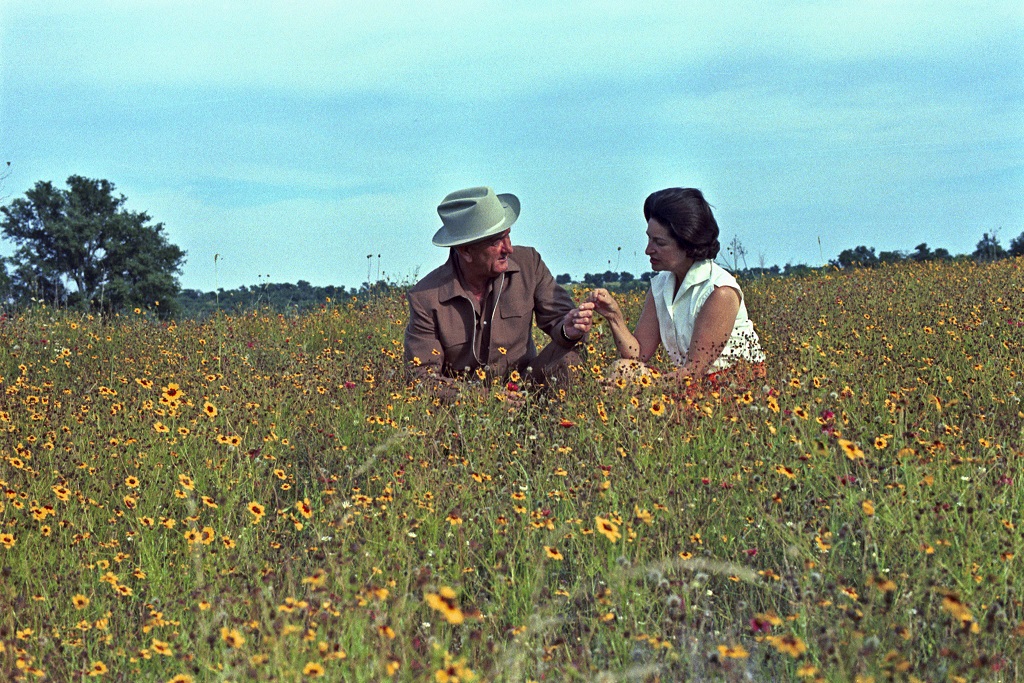 President Lyndon B. Johnson and ladybird Johnson in a field of Texas Wildflowers
