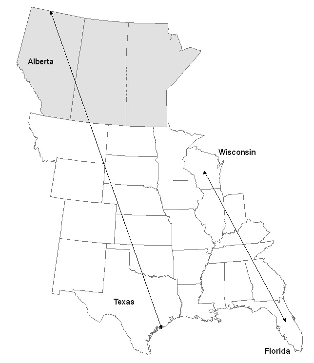 Whooping crane migration path.